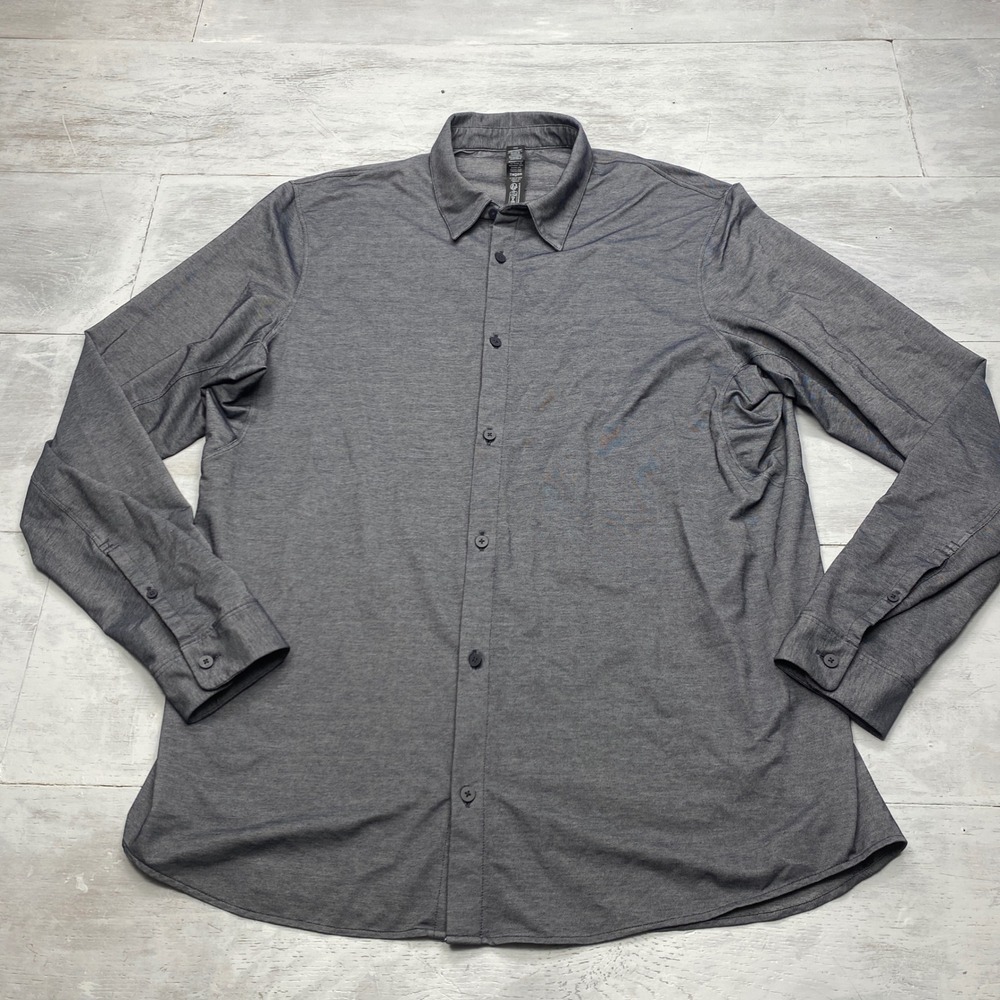 Lululemon Commission Shirt Mens XL Grey Micro Check Long Sleeve Button Down